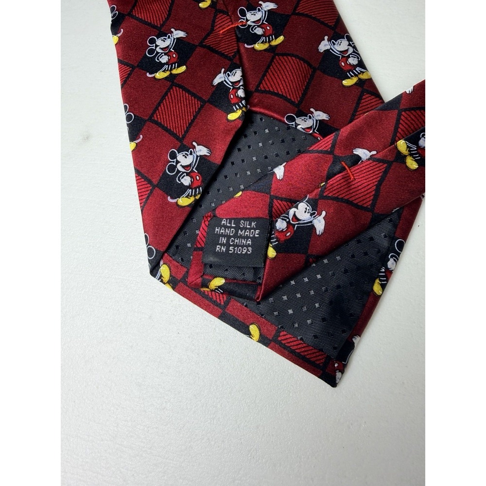 Vintage Mickey Mouse Neckties Black & Red Handmade Silk Mickey Unlimited 59" - Picture 4 of 6